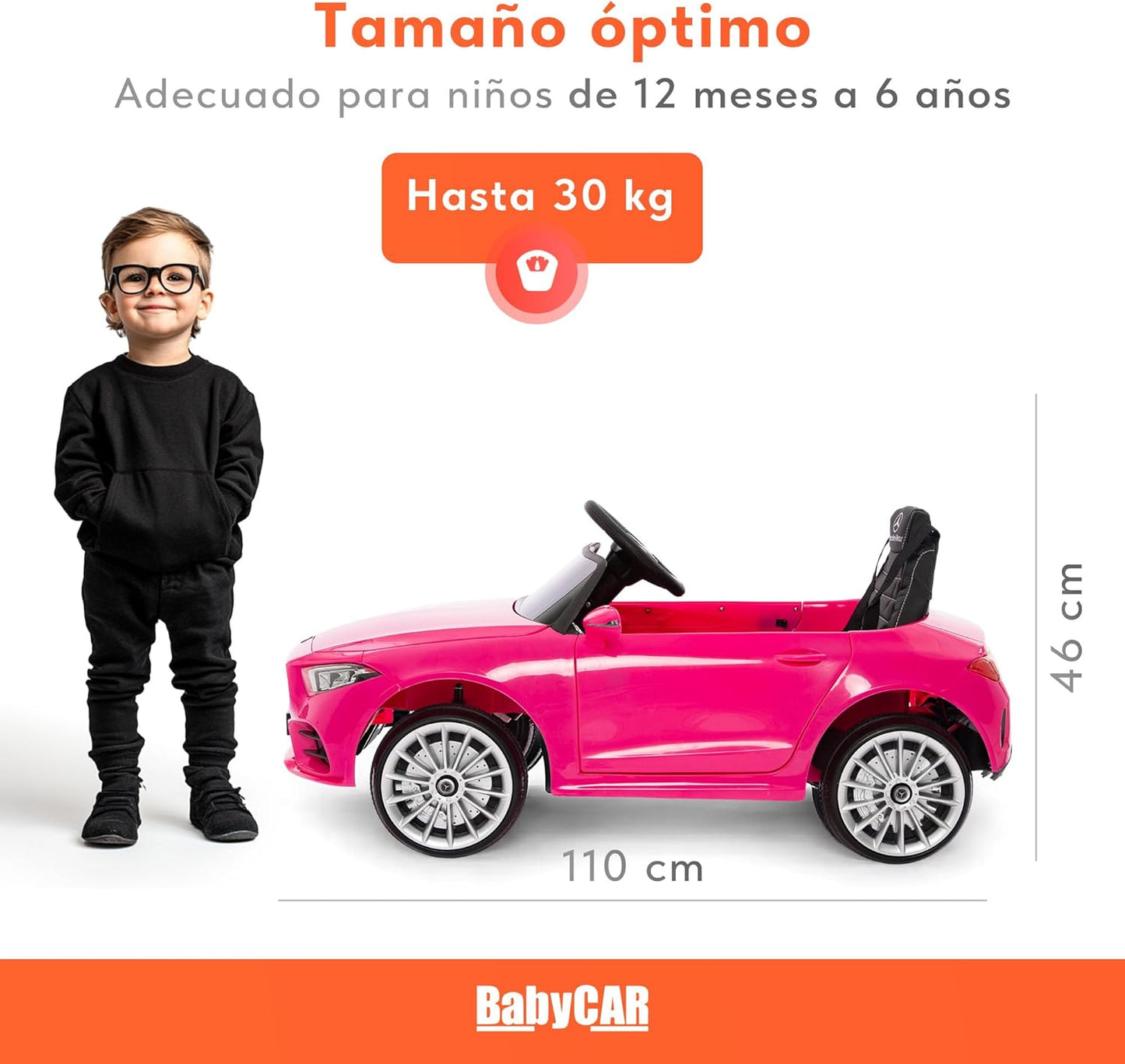 BabyCar Mercedes CLS 350 AMG | Coche Electrico para Niños 12V con 2 Motores 25W | Carro Electrico Infantil con Mando Parental, Asiento de Piel, Puertas Abatibles, MP3/USB | Mercedes Oficial | Rosa