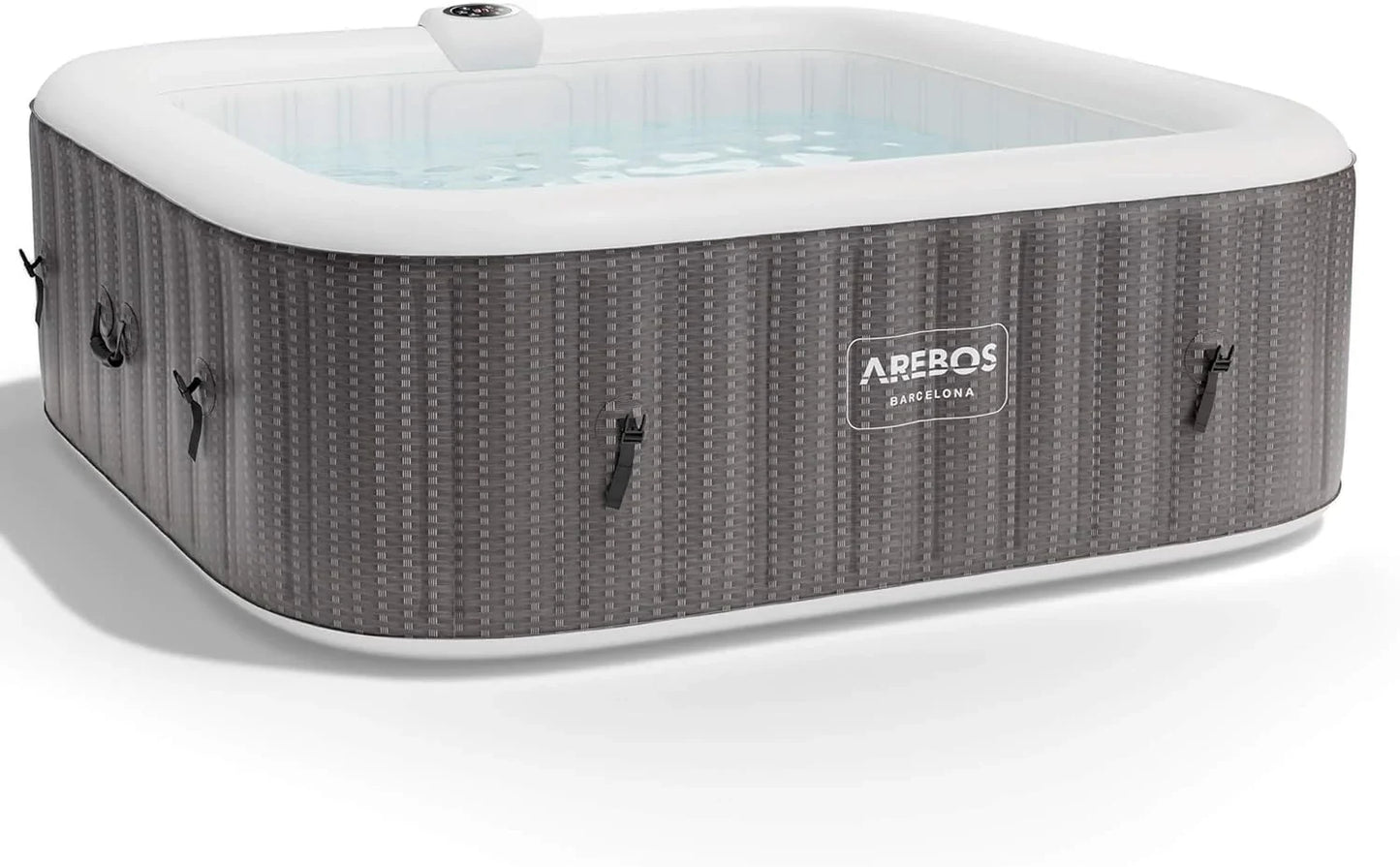 Arebos Spa whirlpool 2400W | Outdoor swimming pool | for 6 people 185 x 185 cm | 130 massage jets | 910 L with heating | Push button inflation function | Incl. cover | Bubble Spa & Welln
