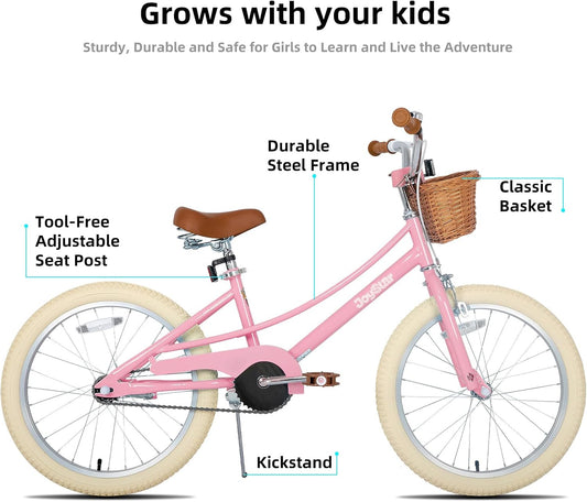 JOYSTAR 12/14/16/18/20 Pulgadas Bicicleta para niñas de 2 a 9 años, Bicicleta para niñas 12/14/16/18 Pulgadas con Cesta y estabilizadores, 20 Pulgadas con Caballete