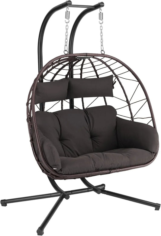 Hanging Chair with Stand, Cushion and Pad XXL | 2 People | Indoor and Outdoor Hanging Swing | Metal Structure, Garden/Terrace Swing, Egg Chair, Hanging Basket