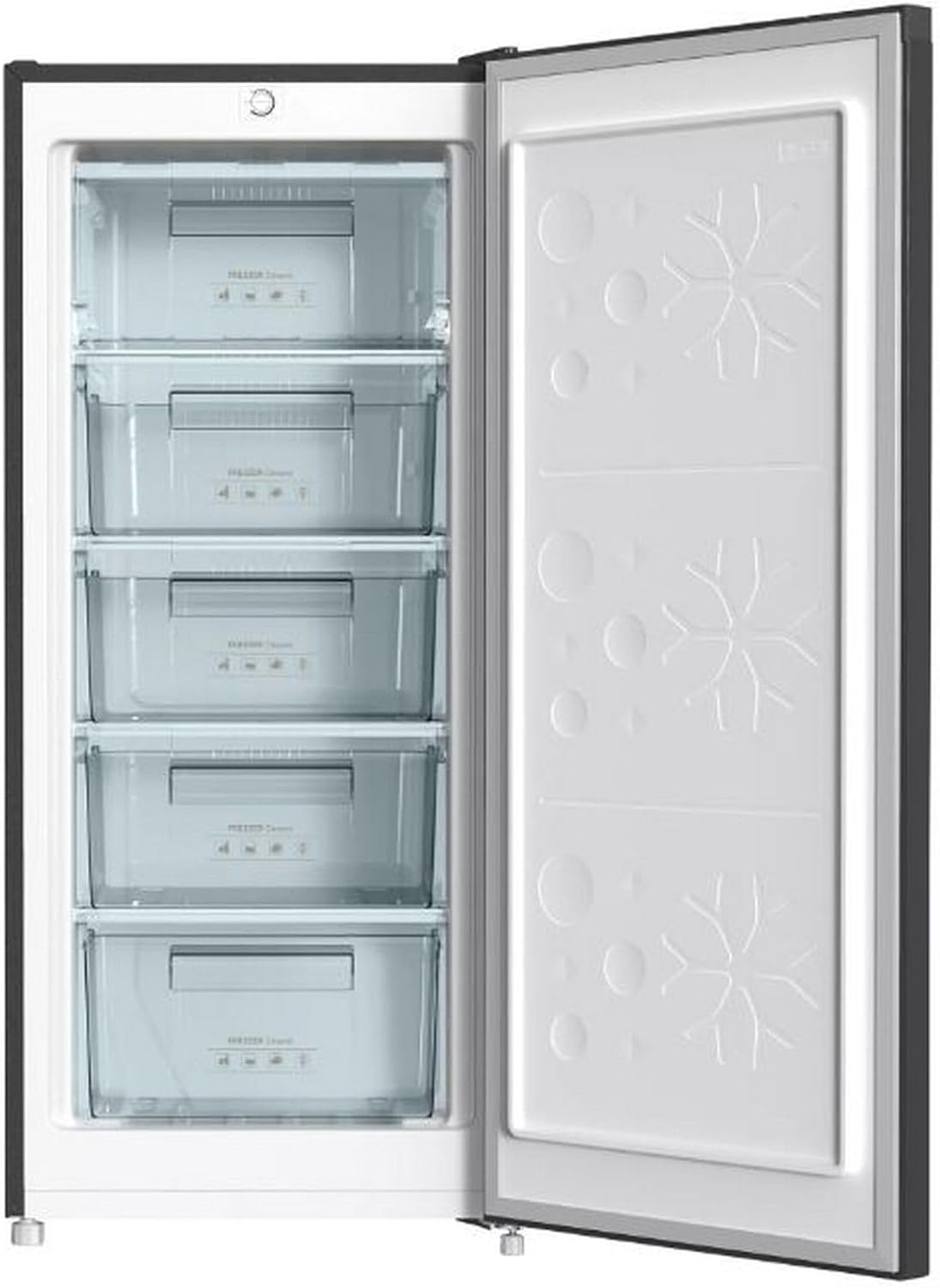 INFINITON Congelador Vertical CV-140L25XEQ, 145 Litros, E, Función Fast Freezing, Congelador 4****, cajón Flap, Tirador integrado, Puerta reversible, Inox