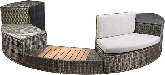 NETSPA Octopus 165 Mueble Semirrígido para SPA - 5 Módulos con Estante Doble, Tapa Bloque Motor, Estribo, Banco y Estante Bajo - PVC y Compuesto de Madera - Negro - SP-MOB165C-M5