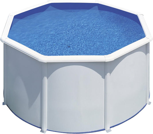 Piscina de Acero Elevada,Redonda con Aspecto Acero Blanco. Piscinas Desmontables para Jardín 240 x 120 cm - Piscina Gre KIT300ECO Fidji.