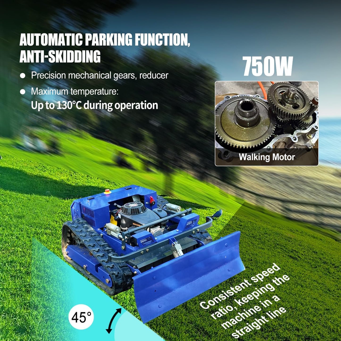 Robot Cortacesped,Cortadora de césped con Control Remoto sobre orugas – Equipado con una Cuchilla de Nieve – 4 x 4 híbrido Aceite-Electricidad – para Terreno accidentado y desmacheado
