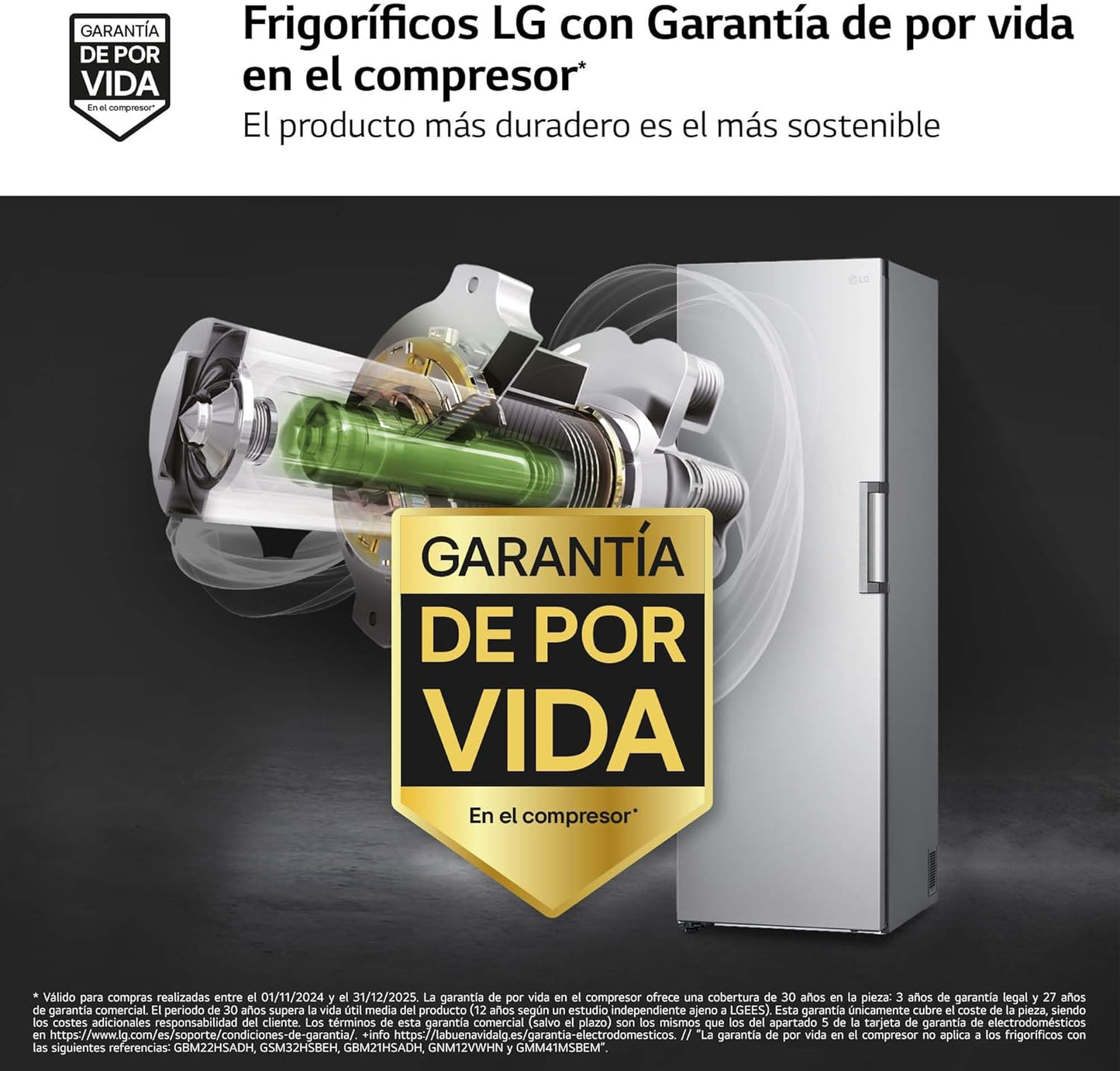 GFT41PZGSZ - Congelador No Frost Total, 1 Puerta, Compresor Smart Inverter, de 355 L y 186 cm, Congelador Vertical con Funcion de Congelacion Rapida, Color Inox
