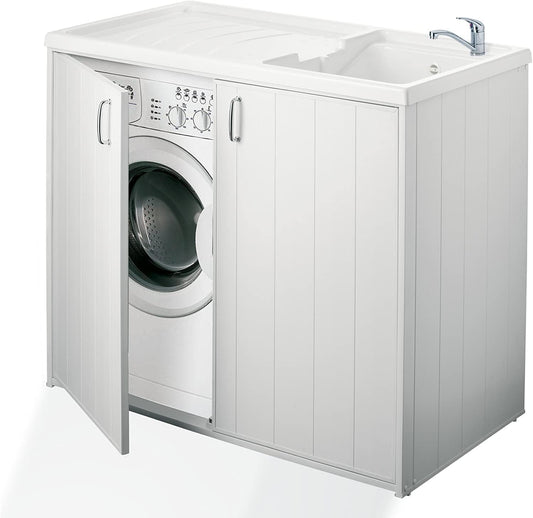 Negrari 5008PAM Mueble Cubre Lavadora y Lavabo Reversible, Resina para Exterior, PVC, Color Blanco, M, 14000 Unidades
