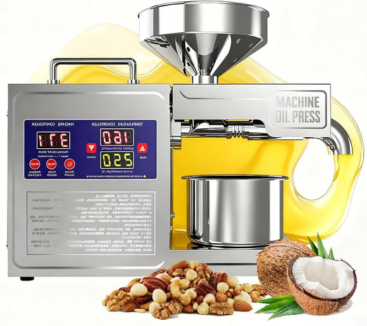 Prensa Aceite Oliva Automática De 820W, Maquina Cortar Aceitunas En Frío Y Caliente para El Hogar, Extractor De Aceite Eléctrico para Aceitunas, Cacahuetes, Sésamo, Soja Y Nueces