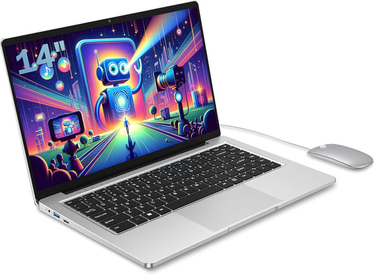 PC Portátil 14 Pulgadas Celeron N4000 (hasta 2.6 GHz) , Computadora Portátil 6GB RAM 128GB SSD, Ordenador portátil W11 Pro Soporte WiFi, Bluetooth, USB 3.0 Mini HDMI, Estudiante/Oficina Laptop.