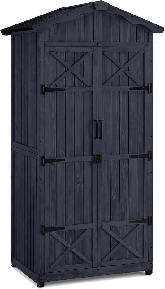 M MCombo Armario de jardín caseta de jardín de Madera Resistente a la Intemperie, Armario Exterior Impermeable con Suelo, para Uso Exterior balcón, 74×99×193 cm (Gris Antracita)
