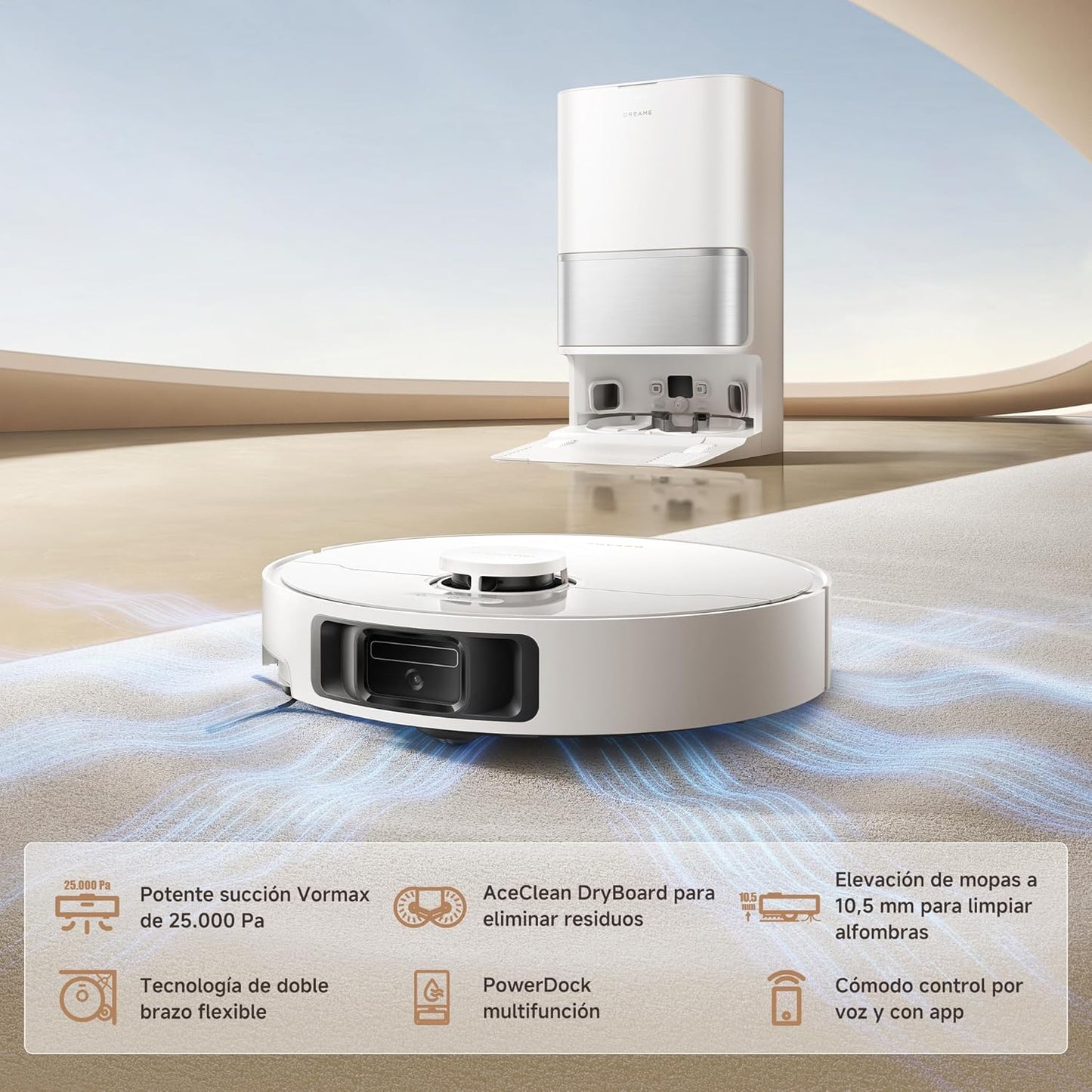 DREAME L10s Ultra Gen 3 Kit Robot Aspirador y Friegasuelos, Succión de 25.000Pa, Cepillo Lateral y Mopa Extensible, AceClean DryBoard y Autolimpieza Automática de Mopa, Secado con Aire Caliente