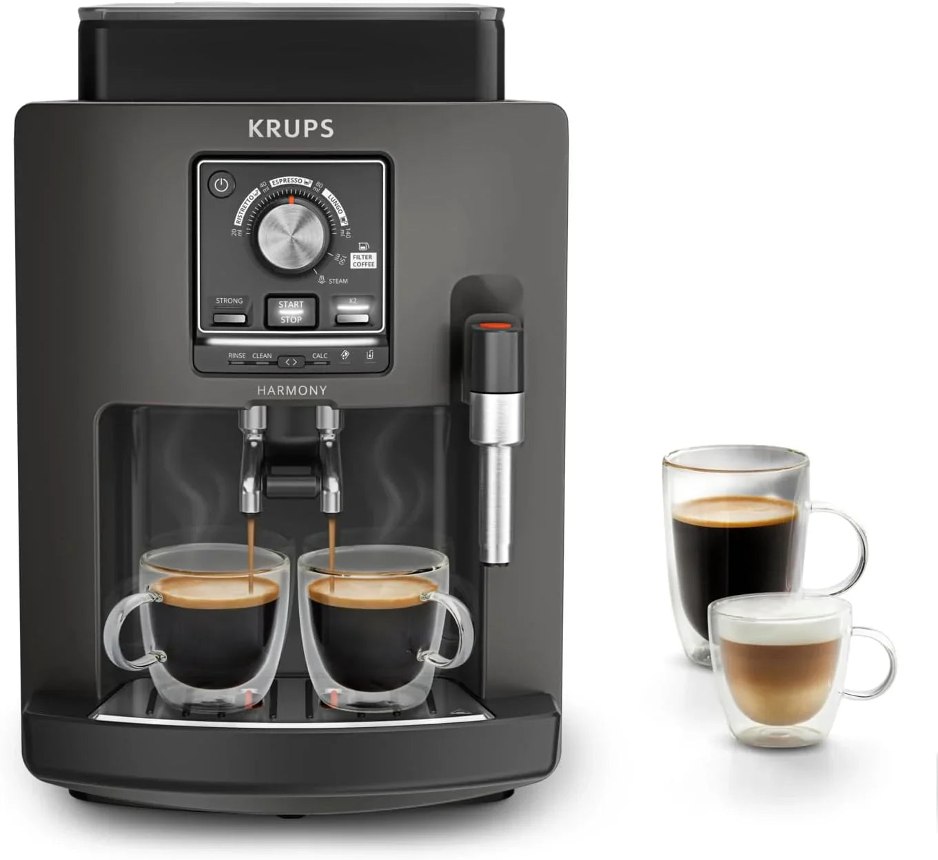 Krups Rome, Superautomatic coffee maker, Water tank 1.7 L, 3 temperature levels, 3 intensity levels, 15 bars, Metal conical grinder, Easy control panel, Black, EA810870