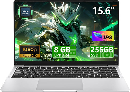 Ordenador Portátil 15,6 Pulgadas, PC Portatil Celeron N4000 8GB LPDDR4 256GB SSD, Computadora Portátil 1920*1080 IPS FHD Pantalla, Portatiles Mini HDMI Laptop Win 11 Pro TF Card USB 3.0 Ordenador