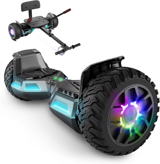 Scooter Con Asiento, 8.5" Hoverboard Go Kart Combo Con Luces LED De Colores Y Bluetooth, Para Niños Niños Niñas Adultos Todas Las Edades