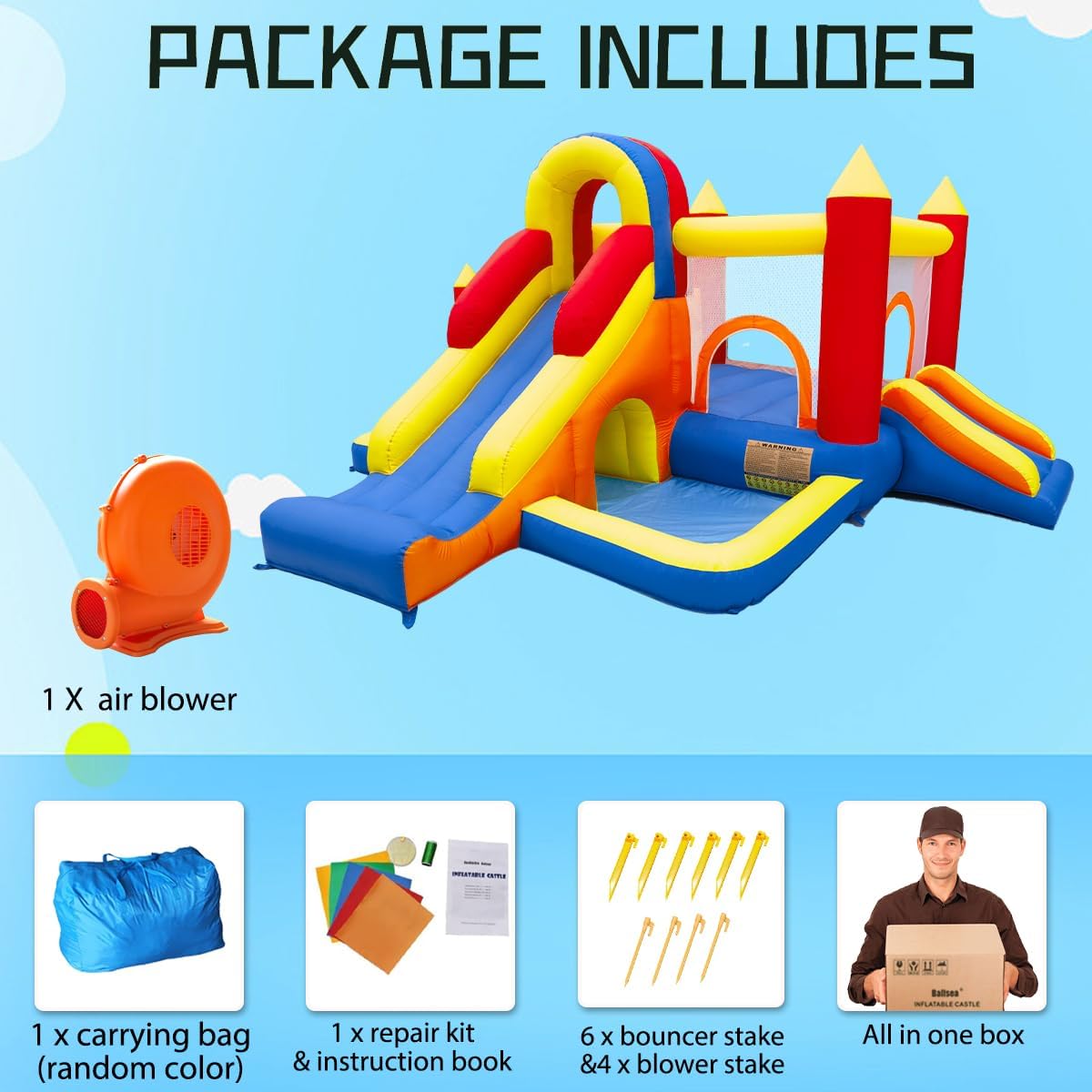 Castillo hinchable con soplador, paraíso Infantil con tobogán, para interiores, tamaño XXL, red de seguridad, certificado EN71, apto para 3-8 años