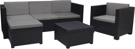 SP Berner - Shaf - Manhattan | Outdoor Living Room Furniture Set - 5 Seater Outdoor Garden Furniture Set | Made in Spain with Recycled Materials - Graphite Colour