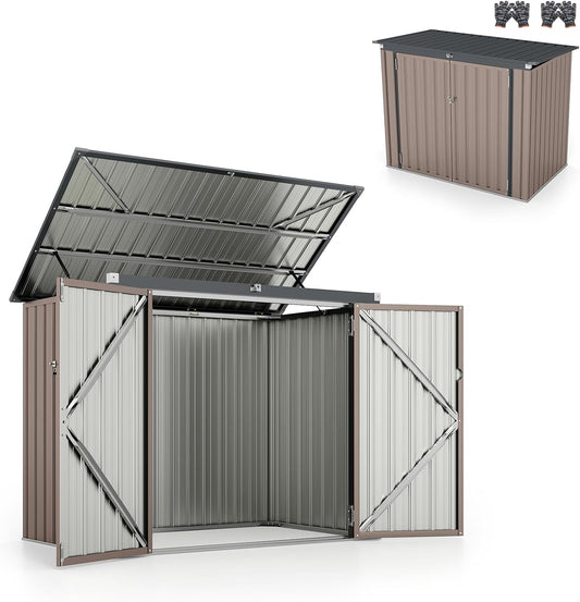HOMASIS Cobertizo de Jardín, Caseta Metálica con Tapa Abatible de Exterior, Cobertizo de Herramientas con Doble Puerta, Alta Resistencia para Granja, Terraza, 172x101x130cm, Gris (Gris Cálido)