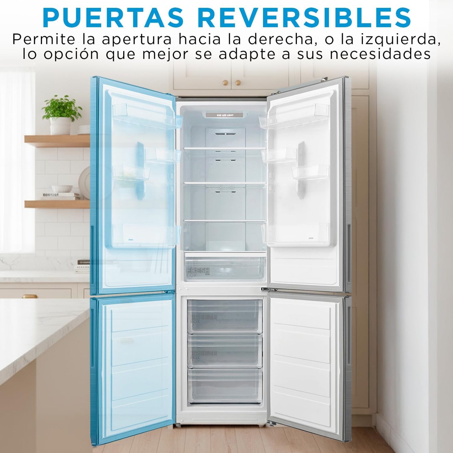 Midea Frigorífico Combi No Frost | 60 cm ancho x 188 alto cm | Inox | Nevera libre instalación 224 L + 86 L Congelador - Refrigerador de bajo consumo con congelador vertical
