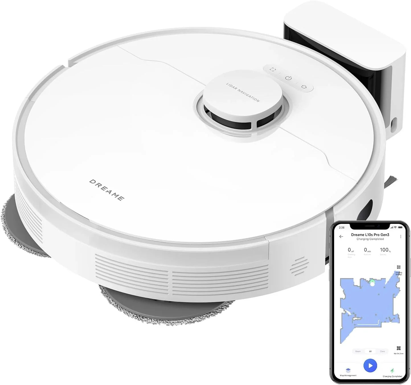 DREAME D20 Pro Plus 2-in-1 Robot Vacuum Cleaner and Scrubbing, 13,000 Pa, Double Brush for Pet Hair, Corner Cleaning, Emptying, LDS Navigation, Laser Dodging, Hard Floors/Carpets, 5200mAh
