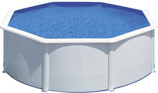 Piscina de Acero Elevada,Redonda con Aspecto Acero Blanco. Piscinas Desmontables para Jardín 350 x 120 cm - Piscina Gre KIT350ECO Fidji.