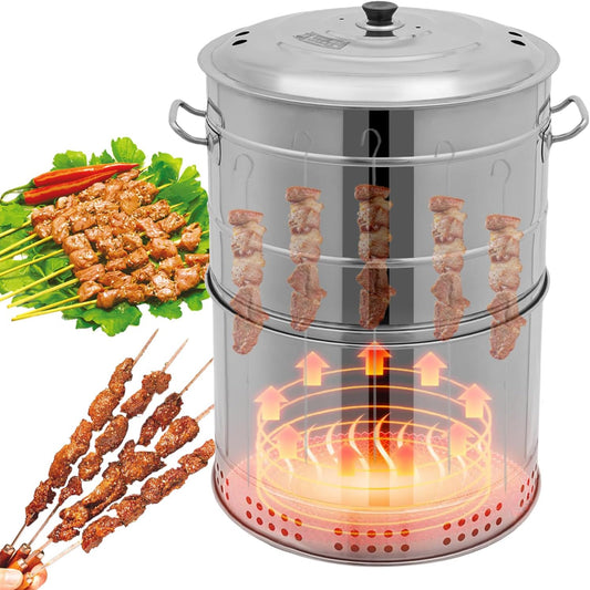 Parrillas de carbón portátiles Grandes,Parrilla de carbón Inoxidable de Barril,360° sin Humo para Exteriores con 50 brochetas,ahumador para Barbacoa,Cocina al Aire Libre y Viajes
