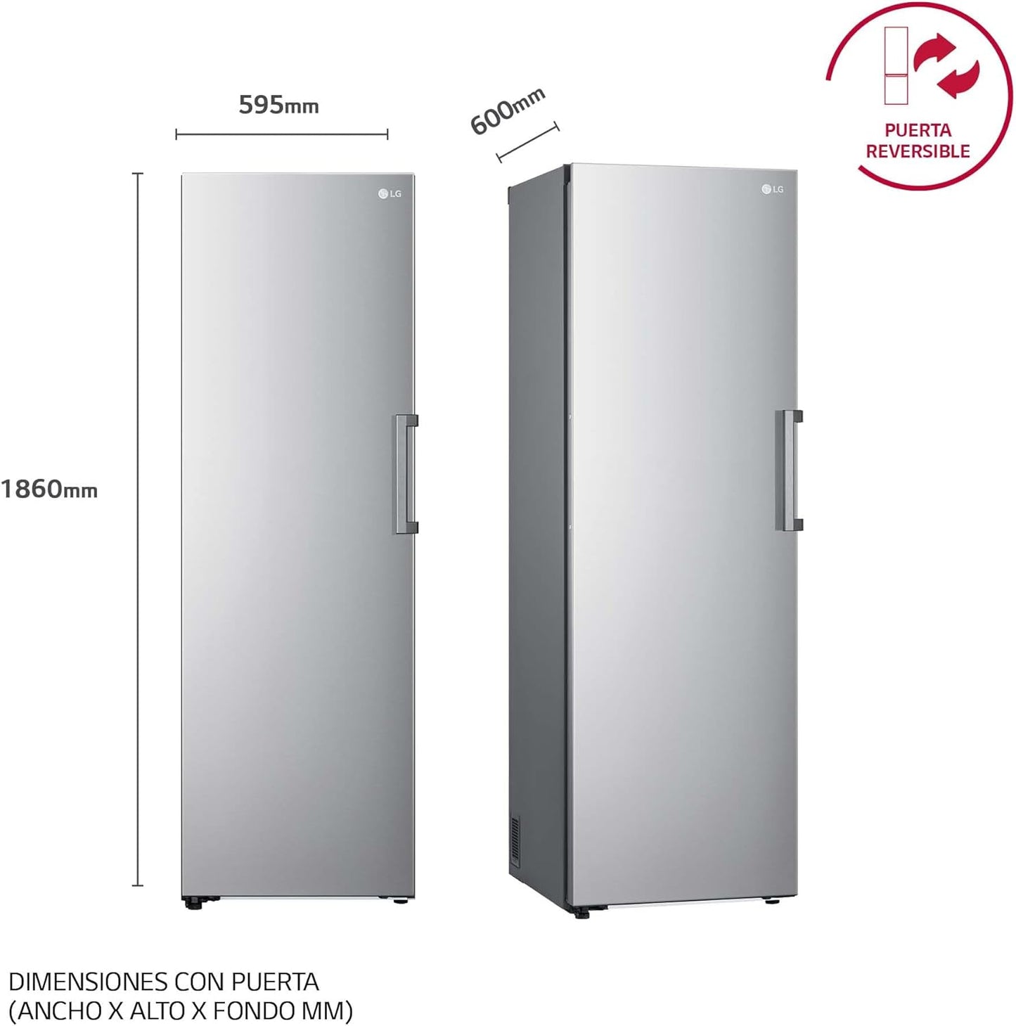 GFT41PZGSZ - Congelador No Frost Total, 1 Puerta, Compresor Smart Inverter, de 355 L y 186 cm, Congelador Vertical con Funcion de Congelacion Rapida, Color Inox