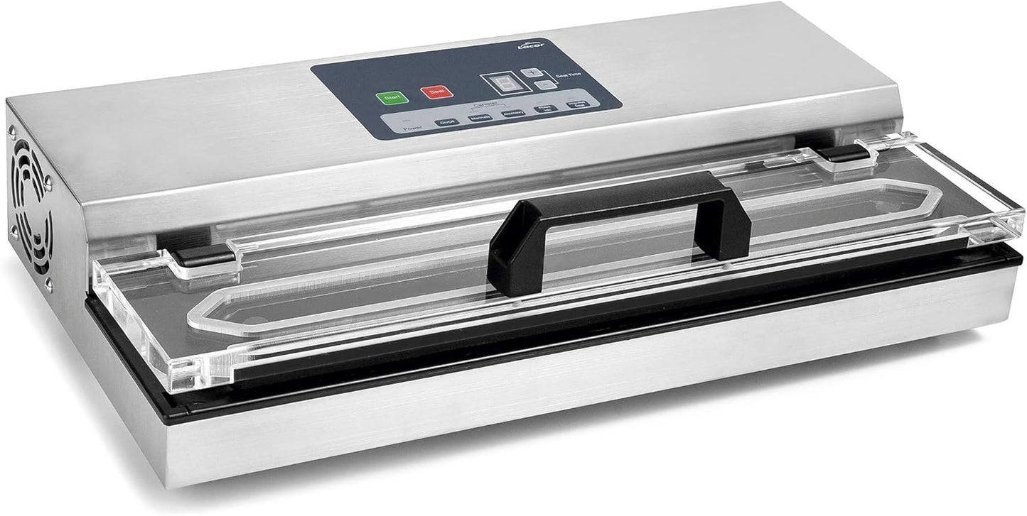 Lacor - 69540 - Envasadora al vacio, Máquina de vacio, Selladora de Alimentos, Acero inoxidable, Libre BPA, Sellado Hermético, 650W, 40cm, Inox