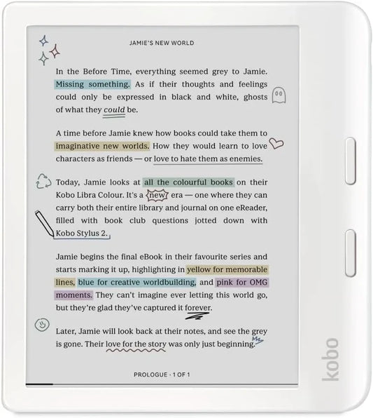 Kobo Libra Colour eReader | 7" E Ink Kaleido™ 3 Display | Adjustable Color Temperature and Brightness | Blue Light Reduction | eBooks and AudioBooks | 32GB Memory | Water Resistant | White