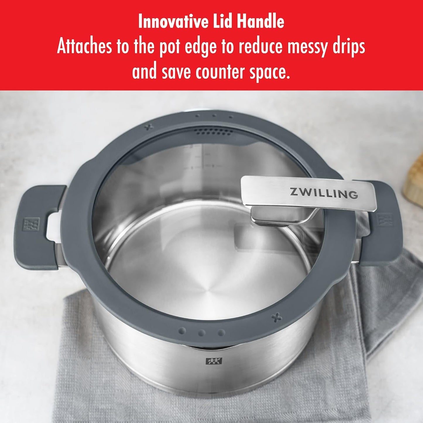 ZWILLING Simplify Edelstahl-Kochtopfset, 5-teilig, Mit integriertem Sieb im Deckel, Induktionsgeeignet, Silber-Schwarz
