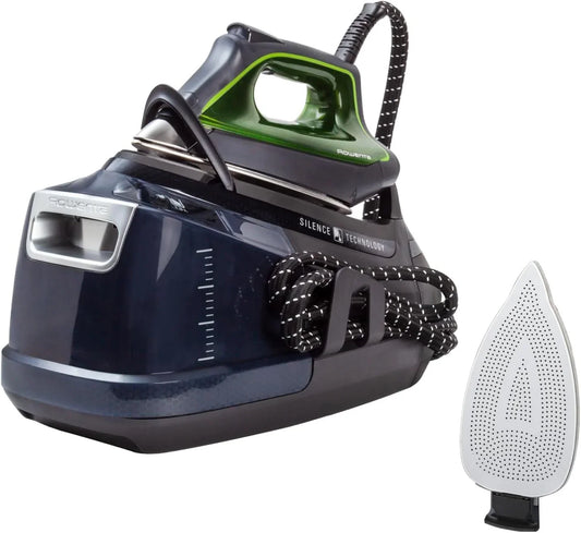 Rowenta Silence Steam Pro – Ironing Center, Unlimited Autonomy, 8 Bars, Steam Boost 600 g/min, Microsteam Sole, ECO Function and Lime Reservoir, 1.3 Litres, Black and Grey, DG9248