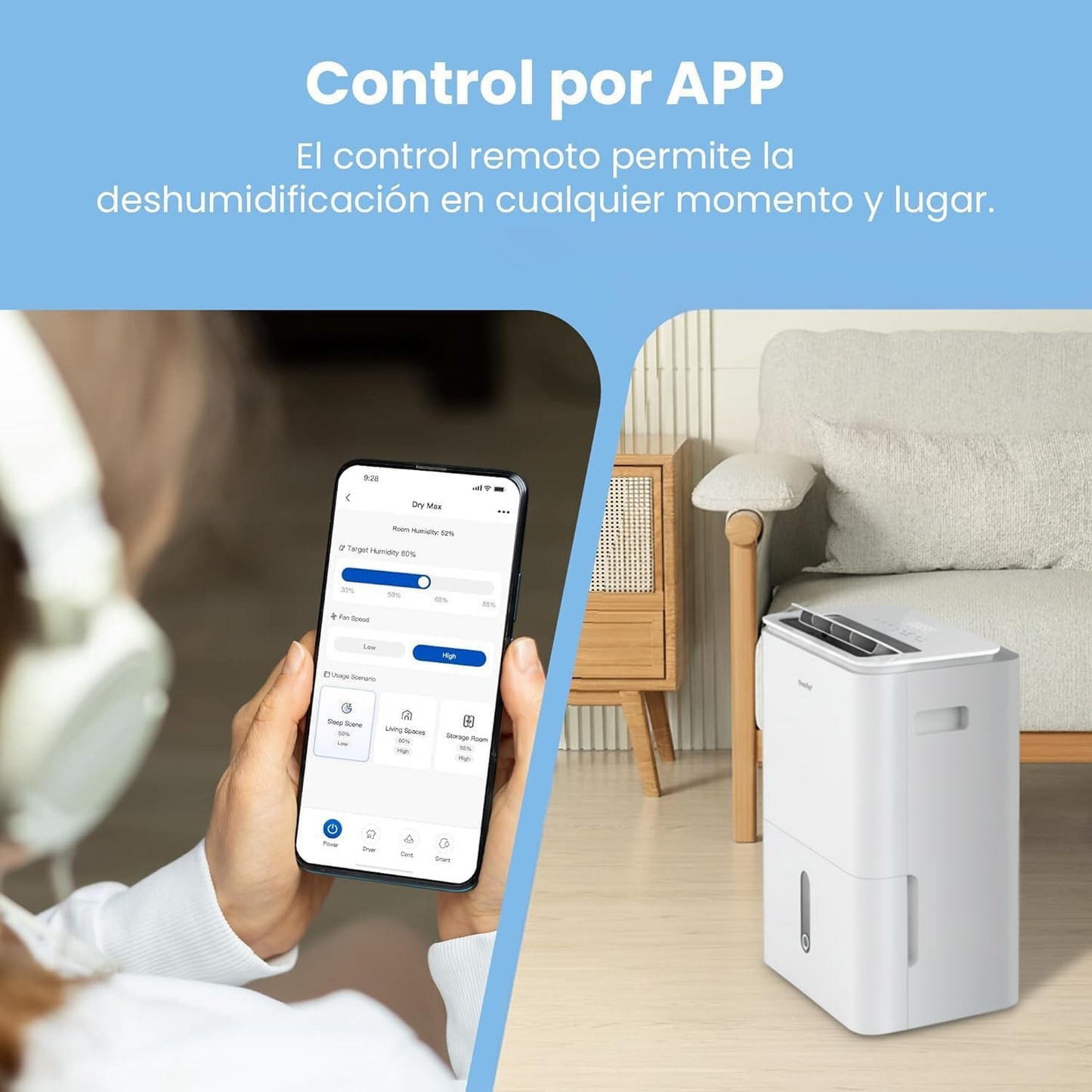 COMFEE' Deshumidificador de Humedad 16L Silencioso | WiFi/App, Modo Secado de Ropa y Auto Antihumedad, Purificador Eléctrico Antibacterias, moho y Condensación | Ideal en habitaciones hasta 45m2/120m3