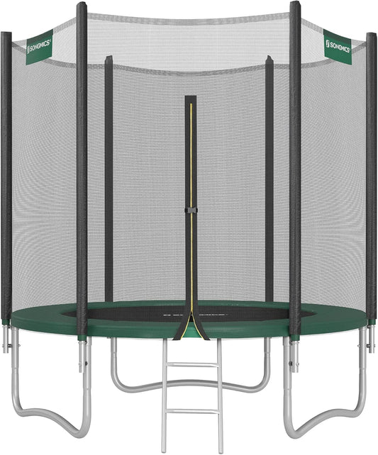 SONGMICS - Children's Outdoor Trampoline Diameter 183/244/305/366/427 cm, External Protection Net, Safety Cushions, Ladder, Straight Post 180 cm High, Steel Frame