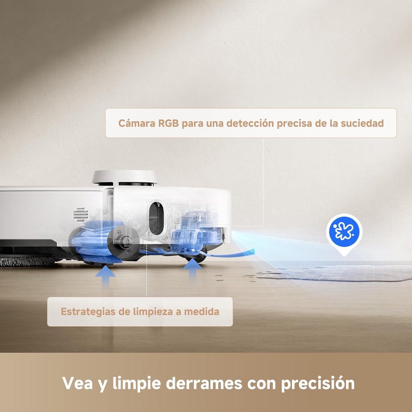 Mova P50Pro Ultra Robot Fregasuelos y Aspirador, 19.000 Pa Autovaciado y Autolimpieza con Agua Caliente a 75℃, Mopa Extensible, Navegación LDS+IA RGB, Evita Obstáculos, Deal para Pelo Mascota y Alfom