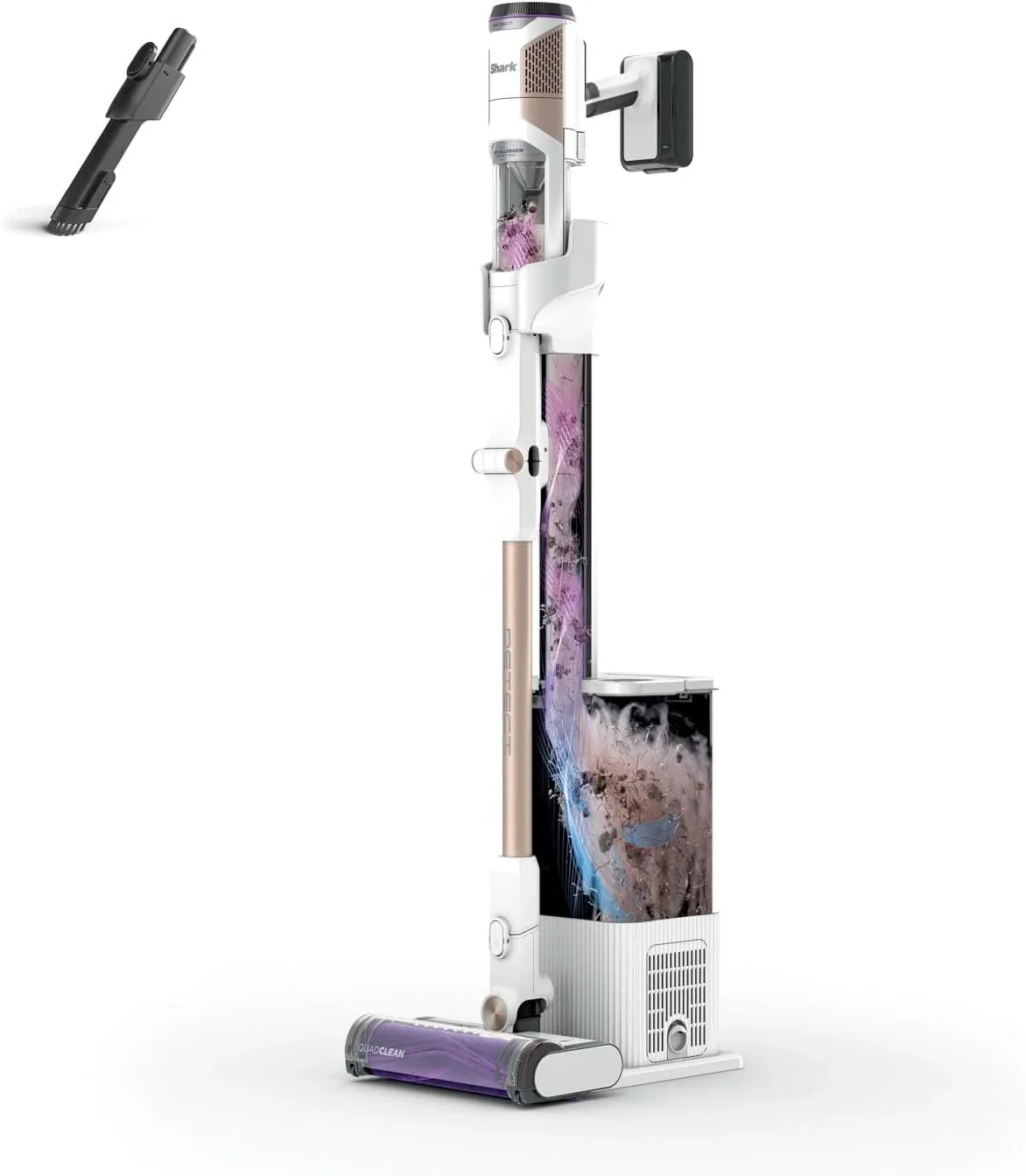 Shark Detect Clean & Empty Bagless Cordless Vacuum, Dirt Detect Technology and Self-Empty Base 2L 60min Runtime, Anti Hair Wrap and Narrow Nozzle and Brush, White, IW3612EU