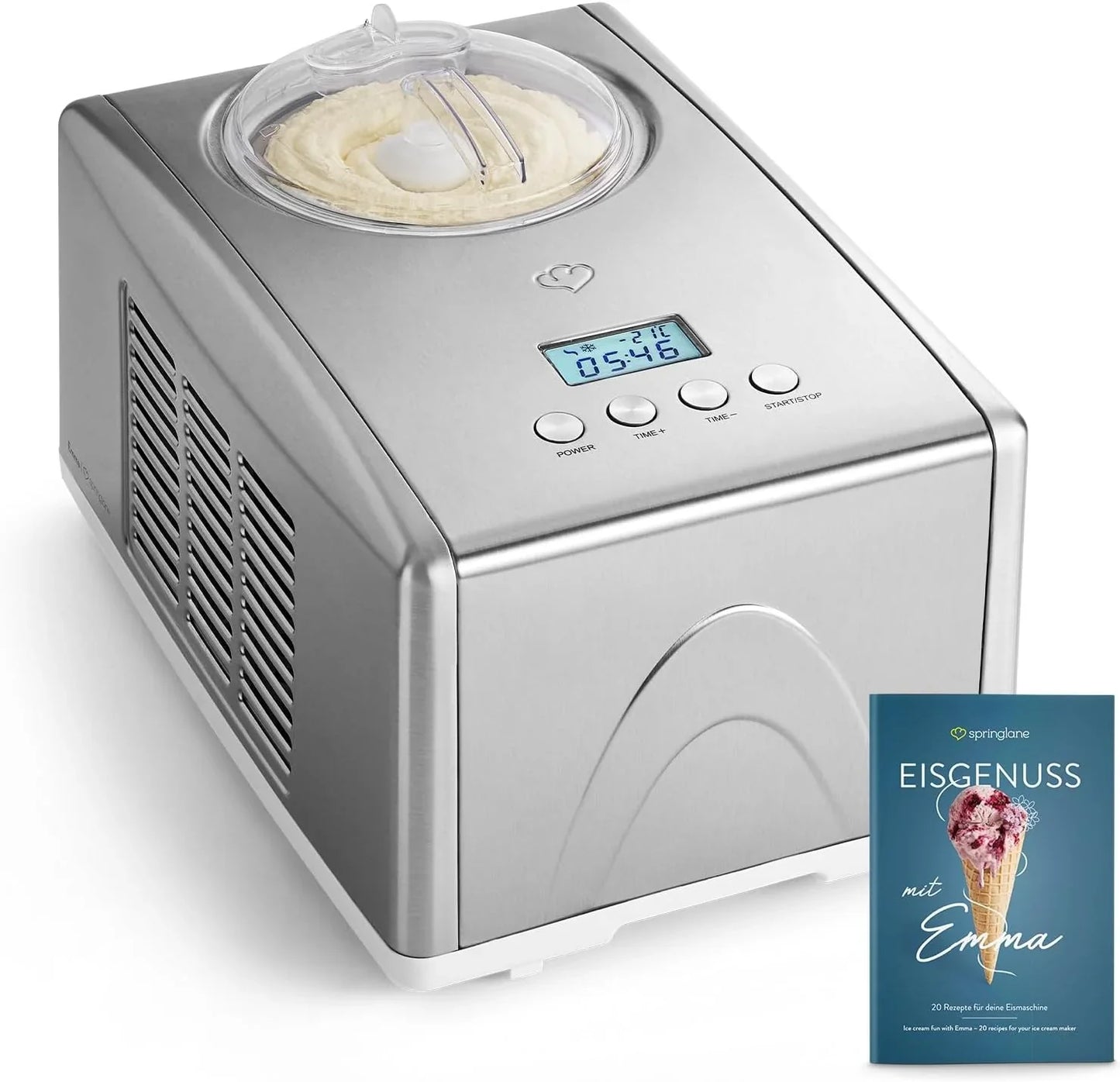 SPRINGLANE Homemade Ice Cream Maker EMMA, Ice Cream Maker, Fridge with Compressor 1.5L, Removable Container and LCD Display + Recipe Book