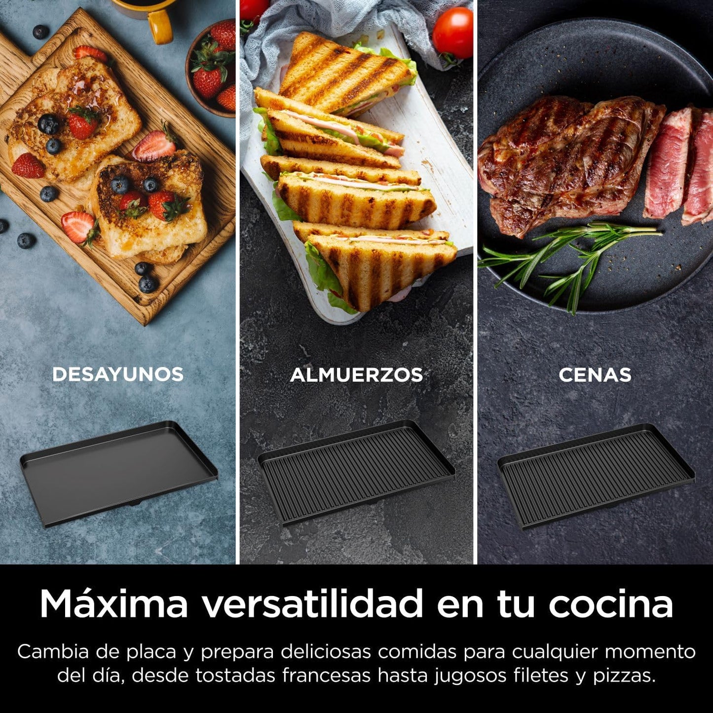 Ninja Sizzle Pro XL Indoor Grill and Griddle with Non-Stick Ceramic Griddle Plate and Griddle, Detachable Lid, Grease Catcher and Recipe Guide, Silver/Black GX101EU
