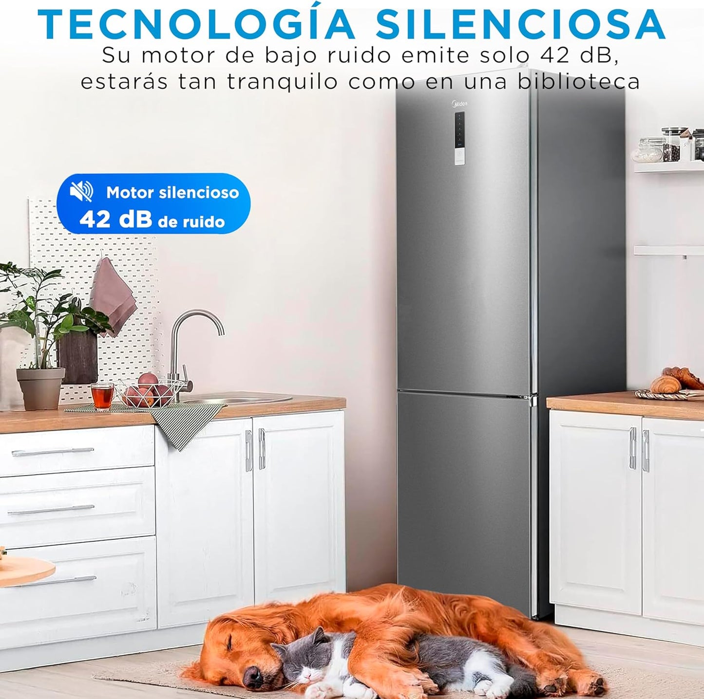 Midea Frigorífico Combi No Frost | 60 cm ancho x 188 alto cm | Inox | Nevera libre instalación 224 L + 86 L Congelador - Refrigerador de bajo consumo con congelador vertical