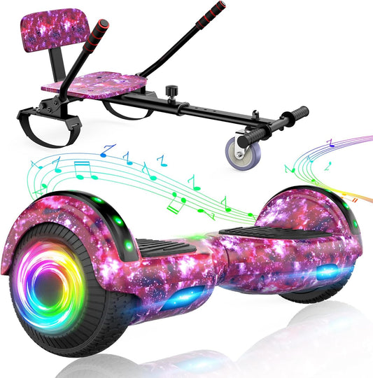Hoverboard con asiento, tabla flotante autoequilibrada de 6,5" con altavoces Bluetooth y luces LED para niños y adultos