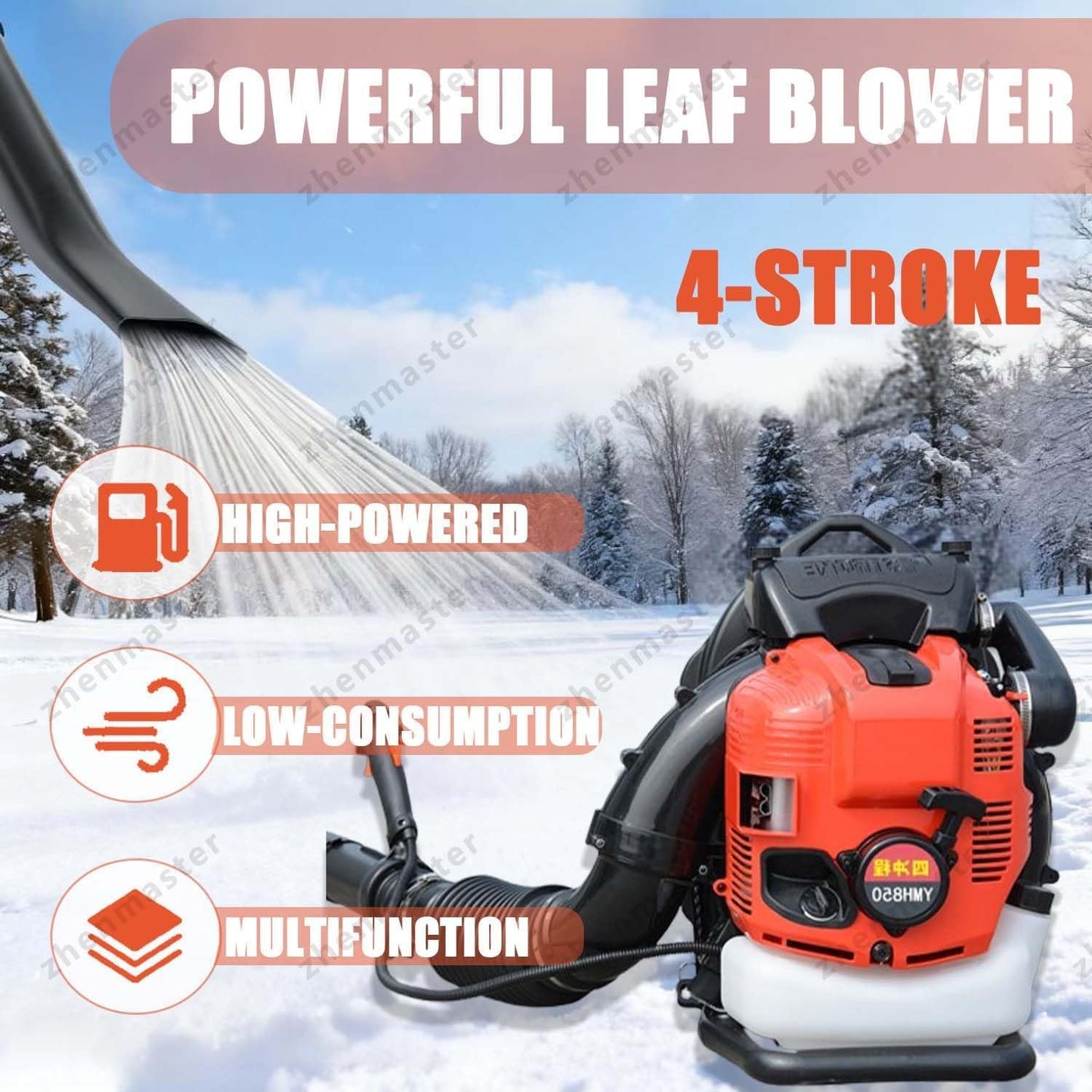 Soplador Gasolina 4 Tiempos Mochila 1000cc, Motor 12 HP, Depósito 2.0L, 10000 RPM, Potente Y Silencioso para Hojas, Nieve, Jardín, Patio Y Uso Profesional Residencial(Red)