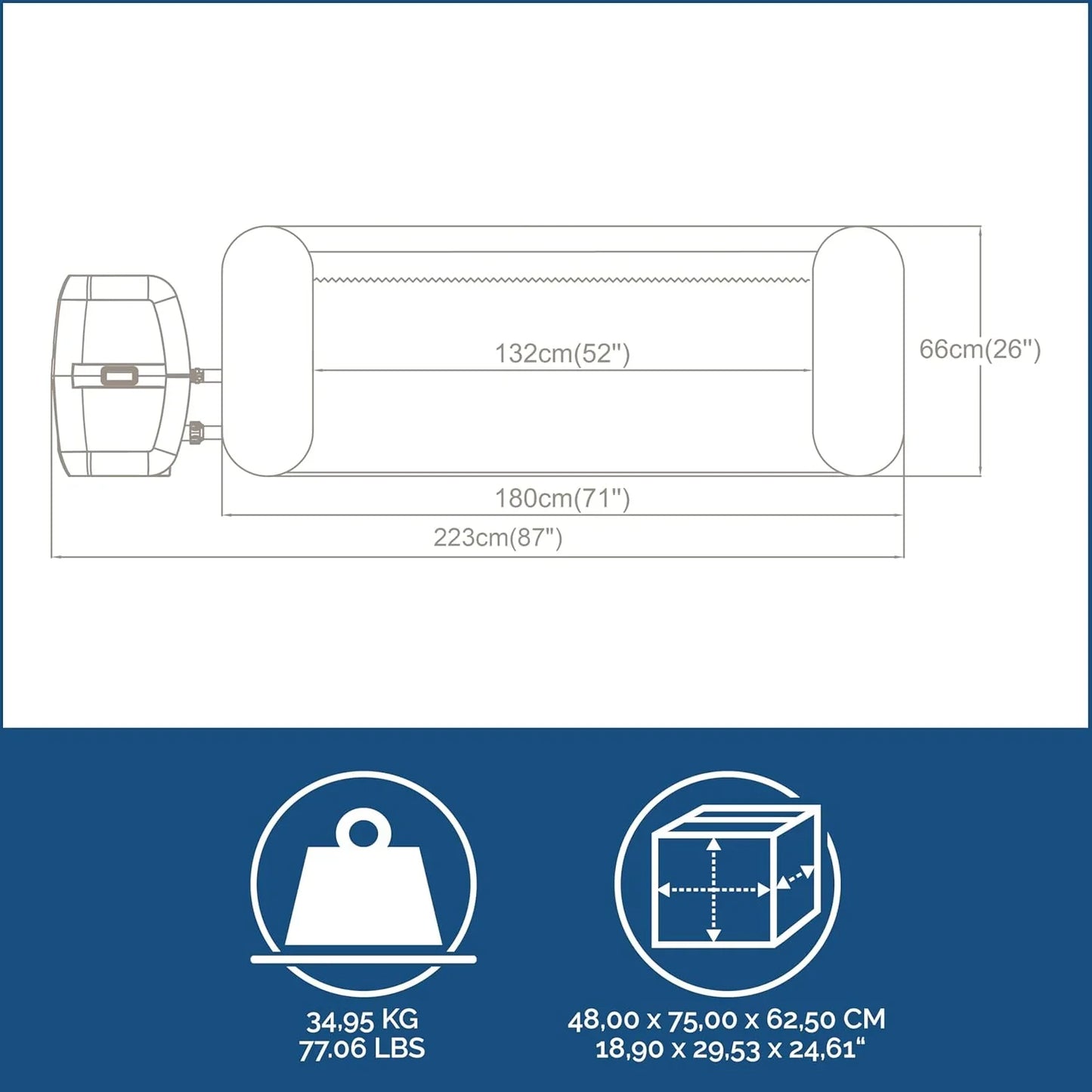 Bestway Lay-Z-SPA 71" x 26"/1.80m x 66cm Miami AirJet