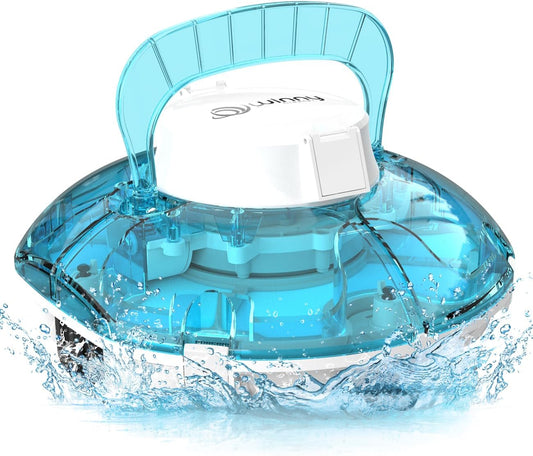 WINNY POOL CLEANER Winny 200 Limpiafondos Piscina, Inalámbrico Robot Limpiafondos Piscina, 75Min Autonomía, Piscinas Desmontables 60m², Doble Filtración, Estacionamiento Auto(Transparente Azul-Blanco)