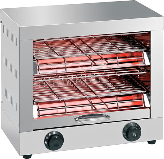 MBH - Tostadora industrial eléctrica 2 pisos INOX para HOSTELERÍA. Horno tostador de pan profesional para bar y restaurante.