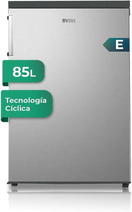 Svan Congelador vertical Inox SCV855500EX. Capacidad 85 Litros, Puerta Reversible, Bajo nivel Sonoro, Eficiencia Energética Clase E