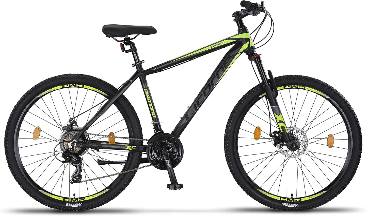 Licorne Bike Diamond Premium - Bicicleta de montaña de aluminio para niños, niñas, hombres y mujeres, cambio de 21 velocidades, freno de disco, horquilla delantera ajustable de 26, 27,5 y 29 pulgadas