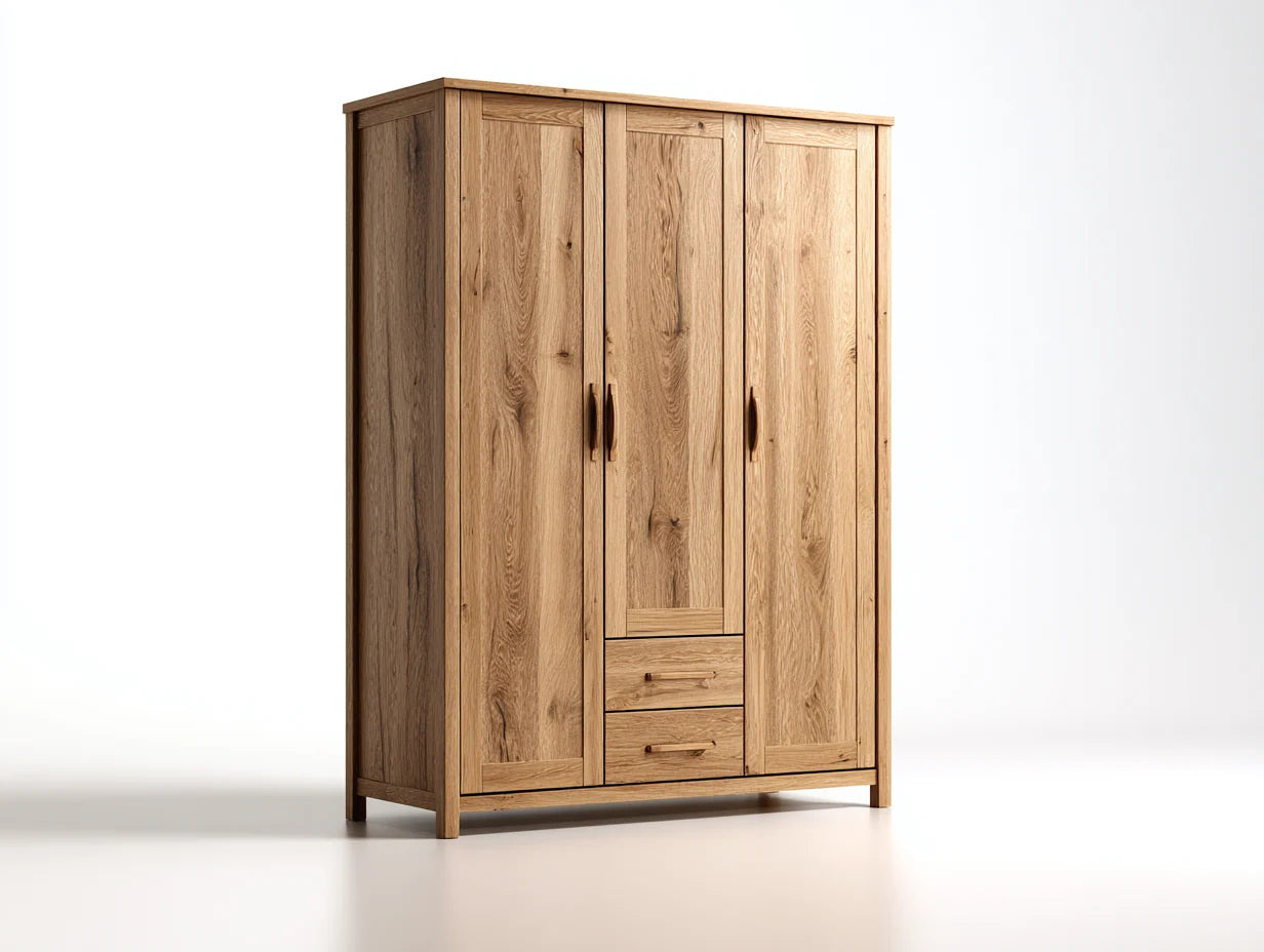 Armarios de tres puertas de madera con cajones 160x60x200 cm roble - diseño natural - para dormitorio