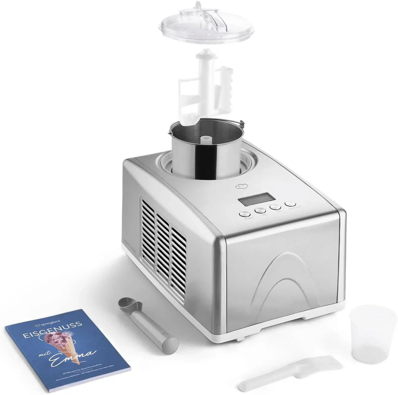 SPRINGLANE Homemade Ice Cream Maker EMMA, Ice Cream Maker, Fridge with Compressor 1.5L, Removable Container and LCD Display + Recipe Book