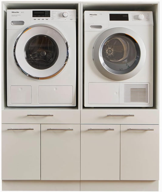Laundreezy 2X - Armario para Lavadora, Color Blanco, Armario Sobrepuesto para Lavadora con certificación TÜV y Mucho Espacio de Almacenamiento, 135 x 162 x 67,5 cm (Ancho x Alto x Profundo)