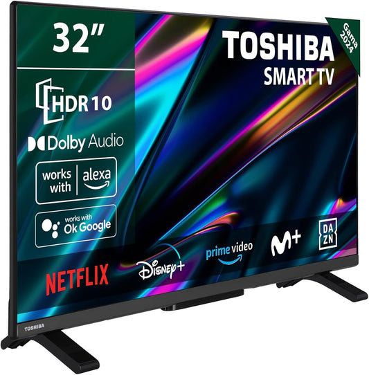 TOSHIBA 32WV2E63DG Smart TV de 32" con Resolución HD HDR10, Compatible con asistentes de Voz Alexa y Google, TV Satélite, Bluetooth, Dolby Audio