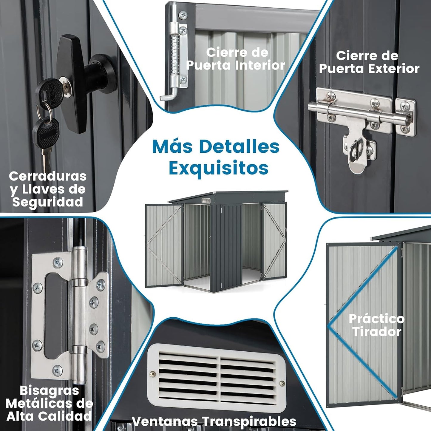 COSTWAY Caseta Jardin Exterior, 235 x 117 x 185 cm, obertizo Jardin Exterior con 2 Puertas, Techo Inclinado, Casita Organizador de Metal Galvanizado, Organizador de Herramientas para Jardín Patio