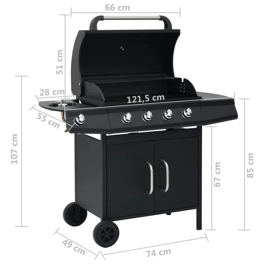 Barbacoa Grill De Gas 4+1 Quemadores Negro Vidaxl