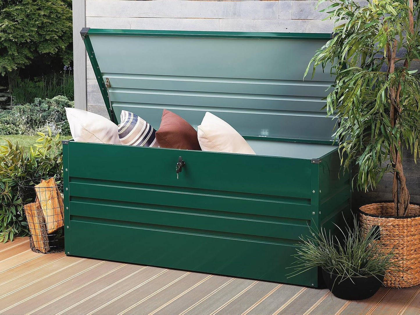 Beliani Caja de almacenamiento para exterior de acero galvanizado verde 400L Cebrosa